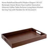 NEW Serving Tray w/ Handles, 18"x12", Brown Faux