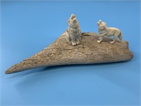 Fabulous quality moose antler carving of 2 howling