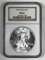 1994 Silver American Eagle NGC MS69
