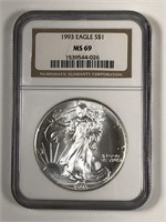 1993 Silver American Eagle NGC MS69