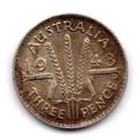 1943 Australia 3 Pence Silver Coin