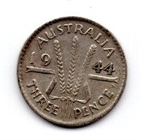 1944 Australia Threepence Silver Coin
