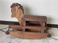 WOOD ROCKING HORSE W HANDLES & JUTE TAIL FOR YOUTH