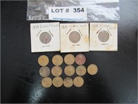 Group of 16 wheat pennies
