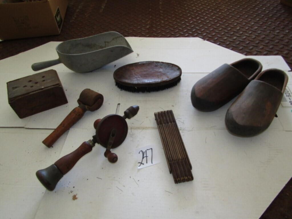 REED SCOOP, LEATHER BRUSH, WOOD SHOES, DRILL, MORE