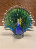 Hand Blown Murano-Style Glass Peacock Paperweight