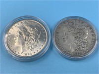 2 Morgan silver dollars, 1884 & 1884 O