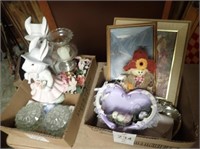 (2) Boxes w/ Rabbit Figurines, Candle w/ Holder,