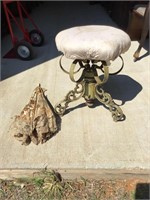 Antique Vanity Stool with Cast Iron Base And