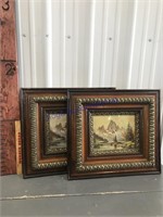 2 wood framed pictures- approx 19"Tx21"L