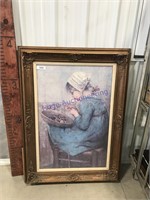 Framed picture of girl w/marbles46"Tx34"L