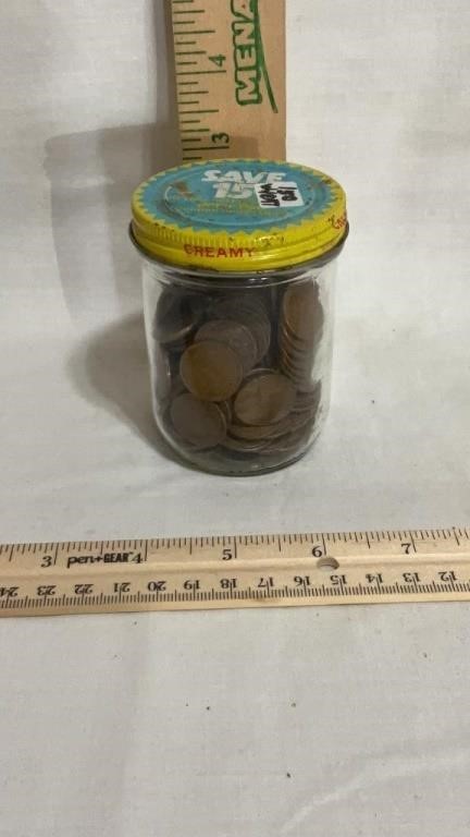150 Wheat Pennies in a jar