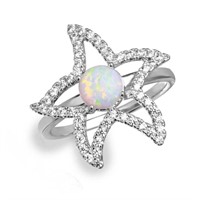 Sterling Silver- Created Opal Starfish Ring
