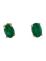 14k Gold Oval .81ct Emerald Stud Earrings