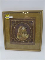 UNIQUE ORIENTIAL 1800'S TAPESTRY IN FRAME 19 X 19