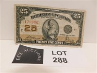1923 CANADA 25 CENTS NOTE SHINPLASTER