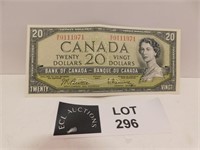 1954 CANADA 20 DOLLAR NOTE BEATIE RASMINSKY