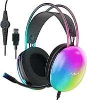 AULA USB Gaming Headset with Mic for PC Black,