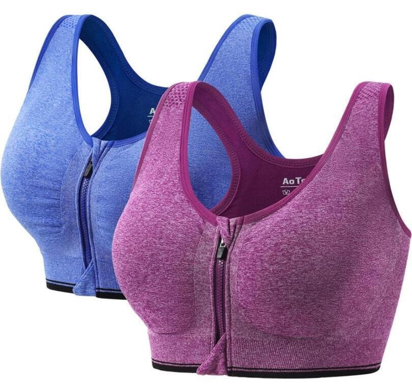 AOONZAN, 2 PACK OF FRONT ZIP SPORT BRAS, SIZE: L