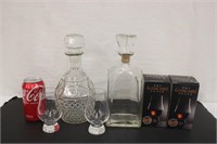 2 Vintage Liquor Decanters w/ 2 Glencairn Glasses