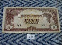 Japanese WWII Five Dollar Notes
