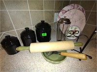 Set of canister and decorative kitchen items