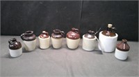 ESTATE LOT OF TWO TONE STONEWARE JUGS - MEDIUM