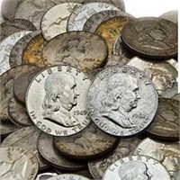 Lot (50) Franklin Half Dollars 90% Silver