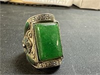 CHINESE JADE RING W STONES ON SIDE