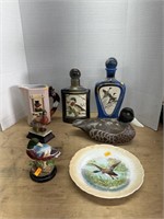 Jim Beam decanters and pitcher and duck items
