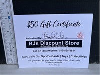 $50 gift certificate to BJs discount store