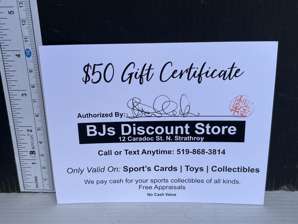 $50 gift certificate to BJs discount store