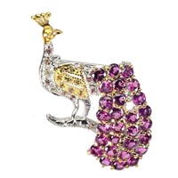 Natural Rhodolite Garnet Sapphire Brooch