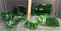Dark green depression glass, tote