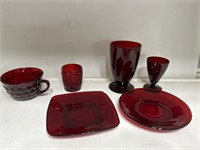 Ruby red plates and dessert glasses