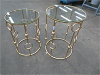 2 PIECE GLASS END TABLE SET WITH GOLD ACCENT