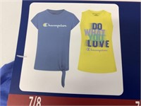 2 New Champion Girls Size 7/8 Tees Blue/Yellow