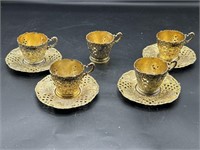 9pc vintage Japanese gold-toned metal teacups