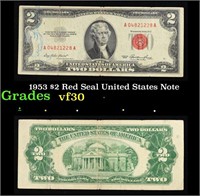 1953 $2 Red Seal United States Note Grades vf++