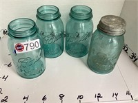 Ball blue glass canning jars