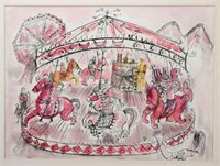 Sheila Burns Ink & Watercolor of Carousel