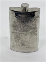 Flask w/ Engraved Fisherman By Sheffield