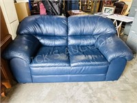 Blue leather love seat - clean