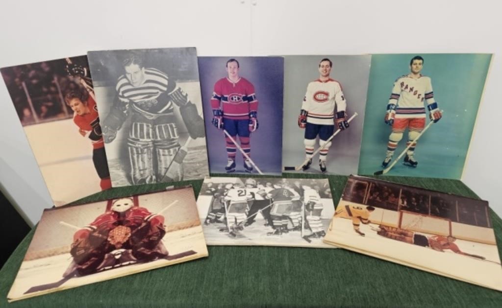 8 EARLY HOCKEY PRINTS ON BOARDS - A BIT MUSTY