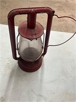 Red railroad lantern. Clear globe cold blast