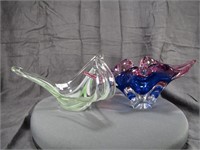 2 PULLED ART GLASS CENTERPIECES