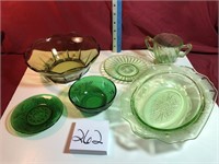 6 green pcs. glassware, some match