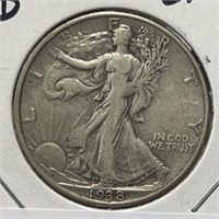 1938D Liberty Half Dollar Choice