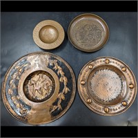 Grouping Of 4 Antique Hammered Copper Wall Decorat