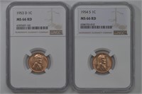 2- Lincoln Head Cents Graded (1953-D, 1954-S)